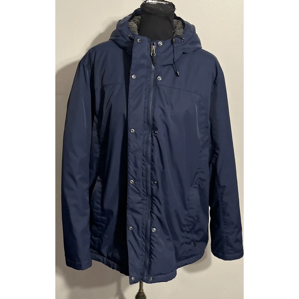 L L Bean Jacket Womens 3X Plus Blue Hooded Nylon Sherpa‎ Lined Winter Coat